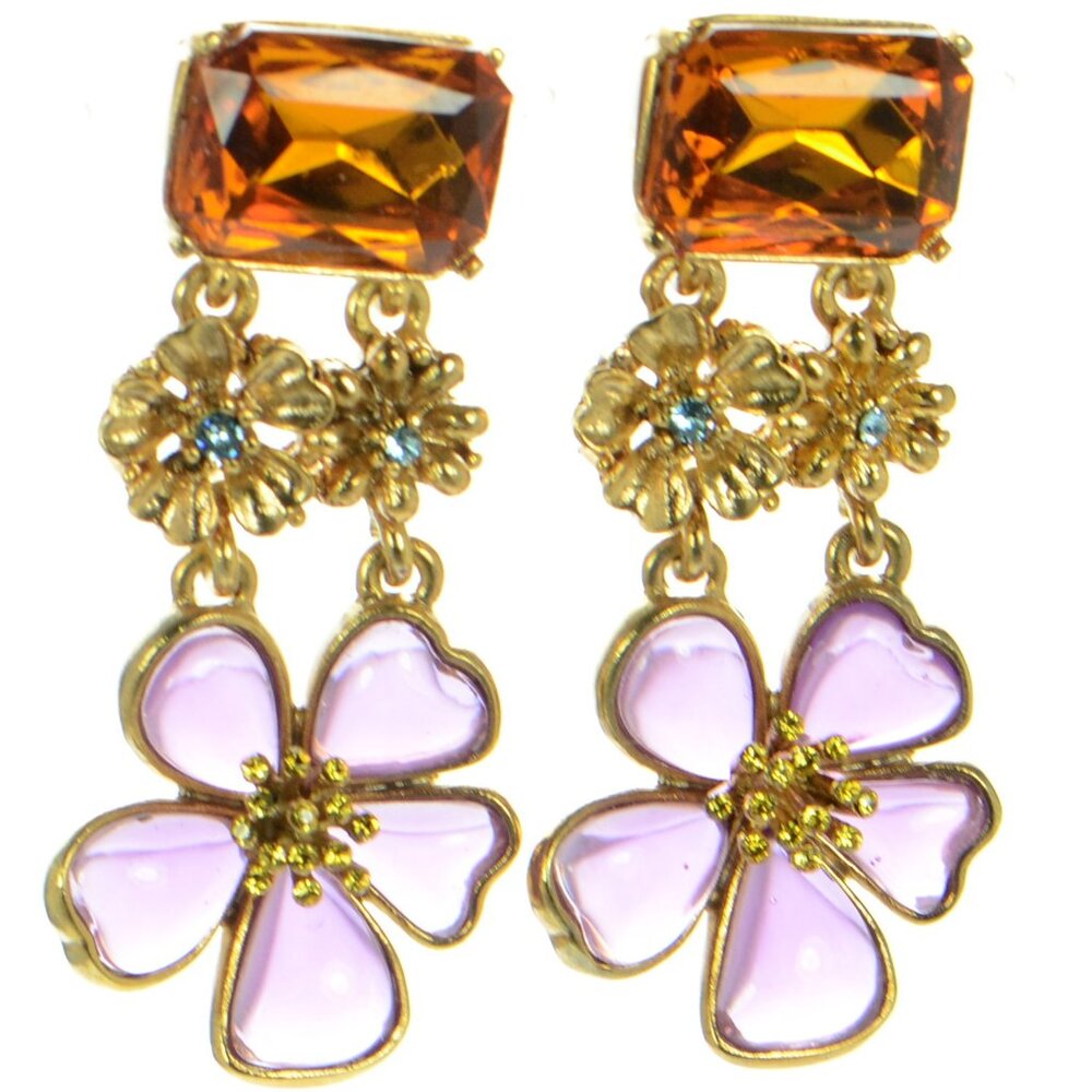 Oscar de la Renta Resin & Crystal Flower Drop Earrings